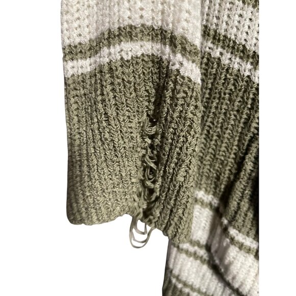BKE Womens Striped Knit Cardigan Sweater Olive & White Distressed Hem Size L - Picture 11 of 13